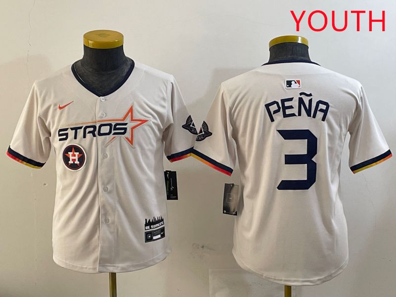 Youth Houston Astros #3 Pena Cream Three generations Joint Name 2025 Nike MLB Jersey style 4117